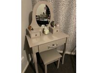Grey dressing table with stole and chest of draws 