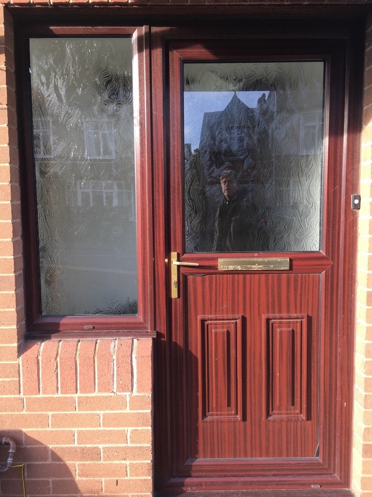 Door and frame plus 5 windows for sale. Dark brown PVC. in County