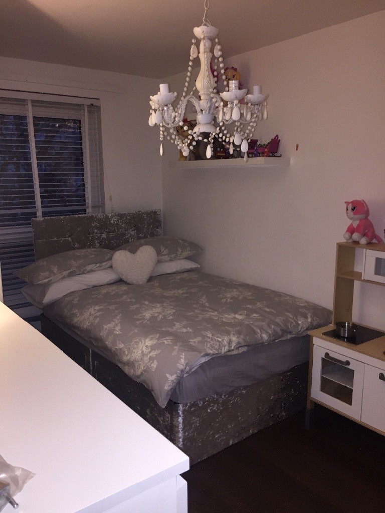 Crushed Velvet Small Double Bed With Storage Drawers In Angel