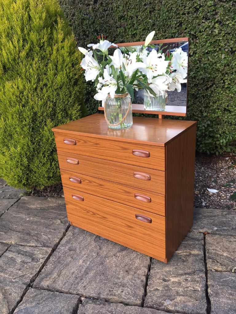 Vintage Chest Of Drawers Teak By Schreiber Vanity Mirror