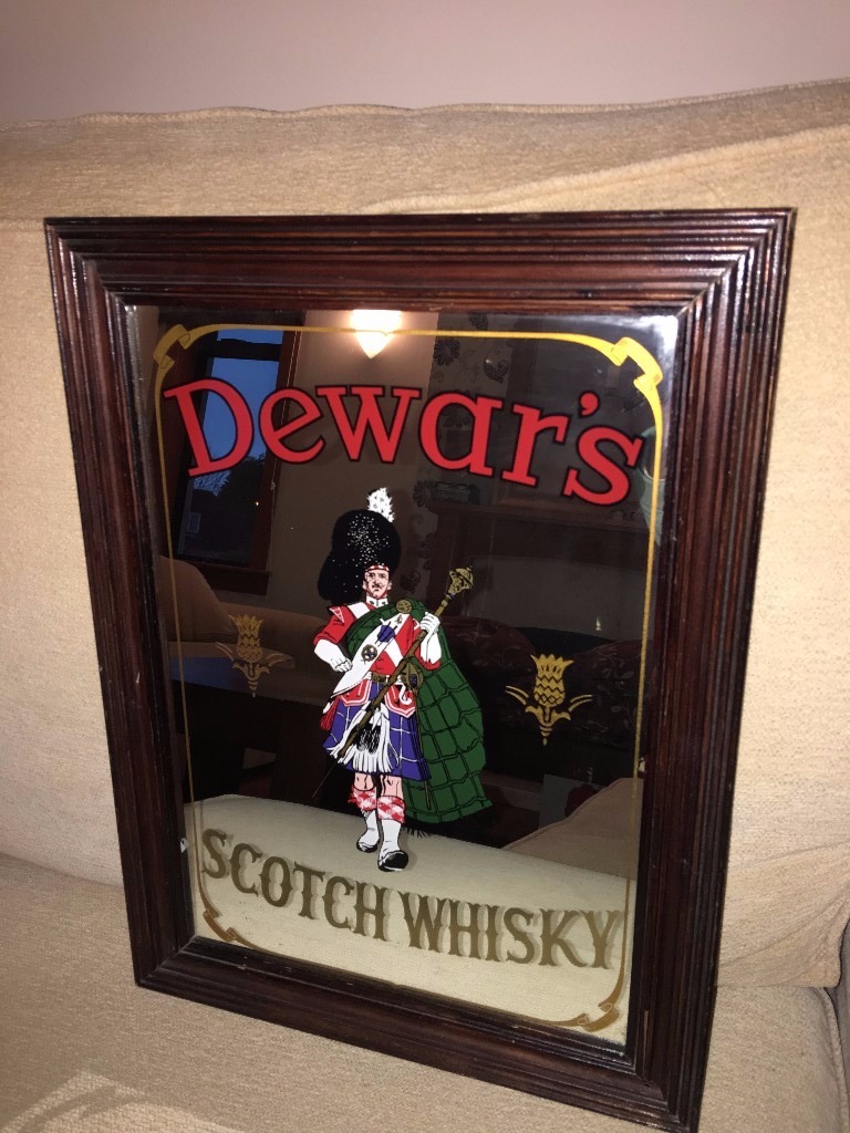 Vintage Retro Advertising Mirror Dewars Scotch Whisky in