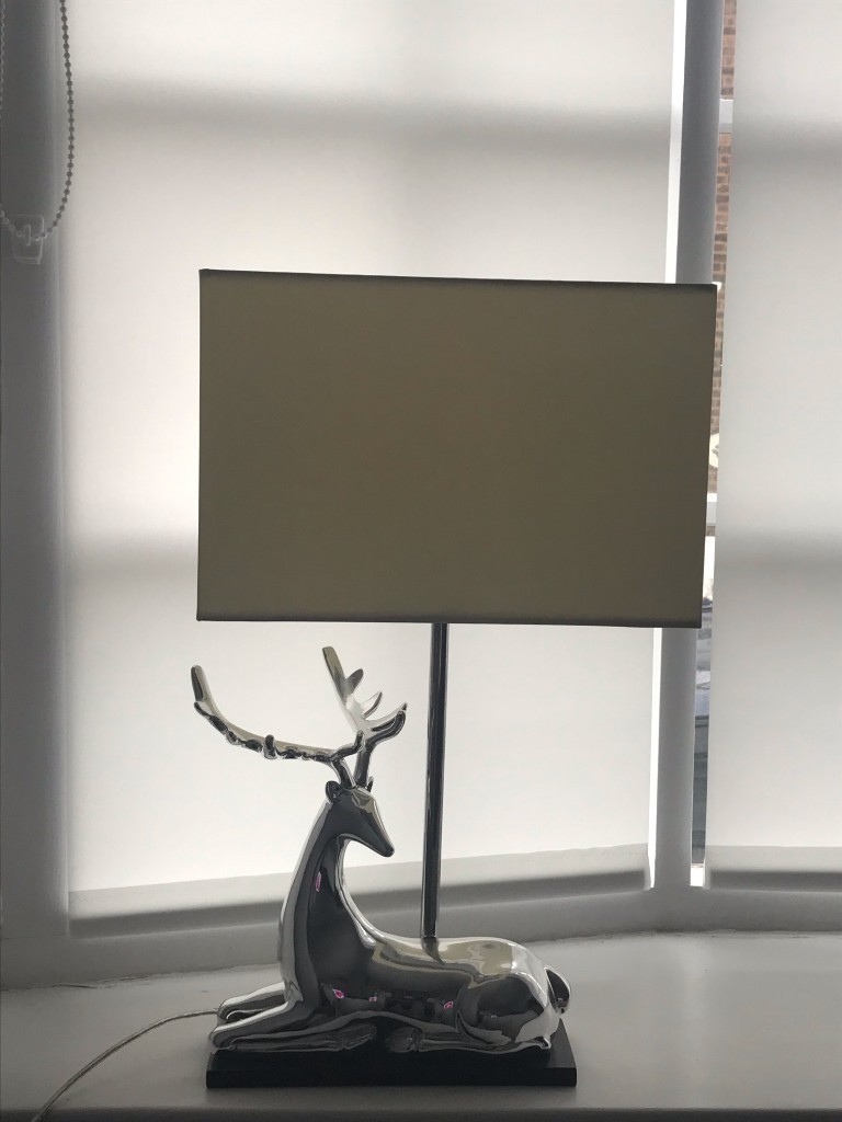 Silver John Lewis decorative lamp with white/cream lamp shade | in St