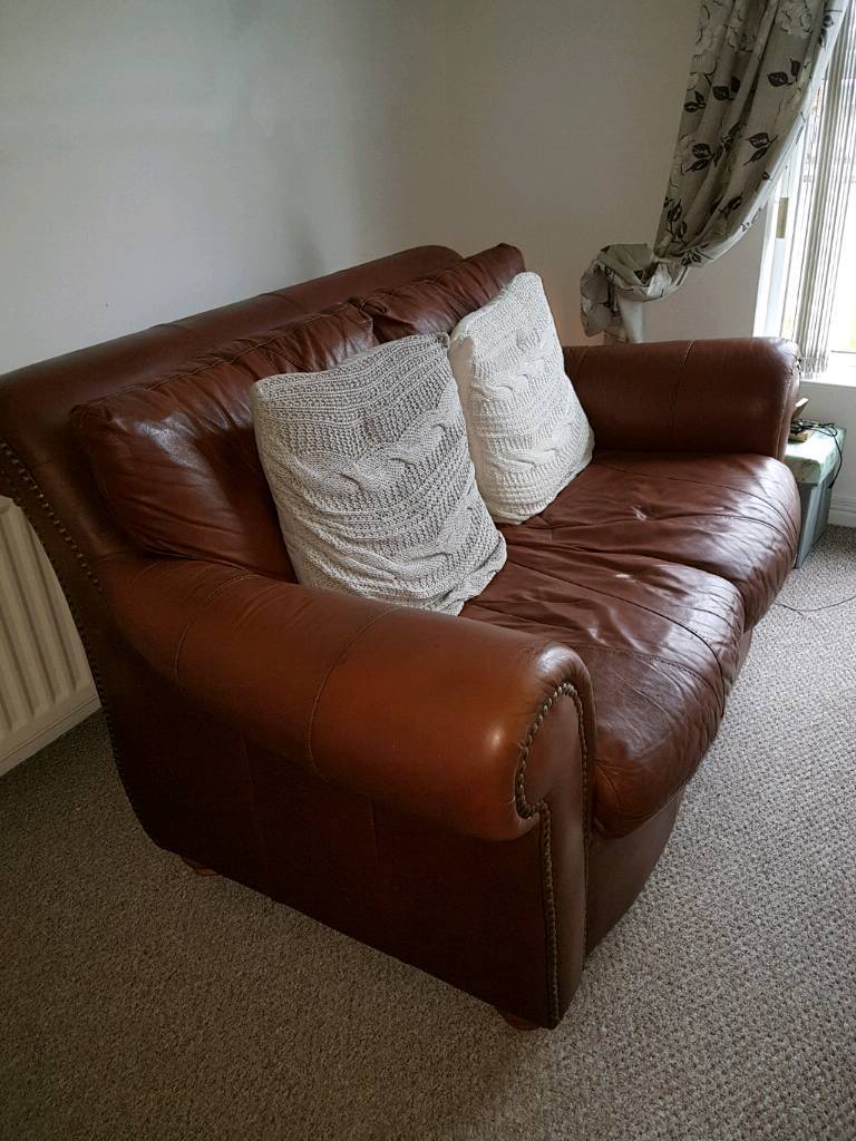 FREE MUST BE COLLECTED TOMORROW Tan Leather Sofa In Limavady