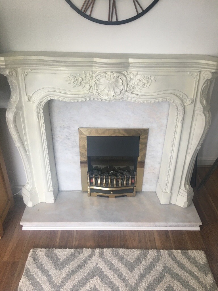 Marble effect fire surround with marble hearth and marble insert in