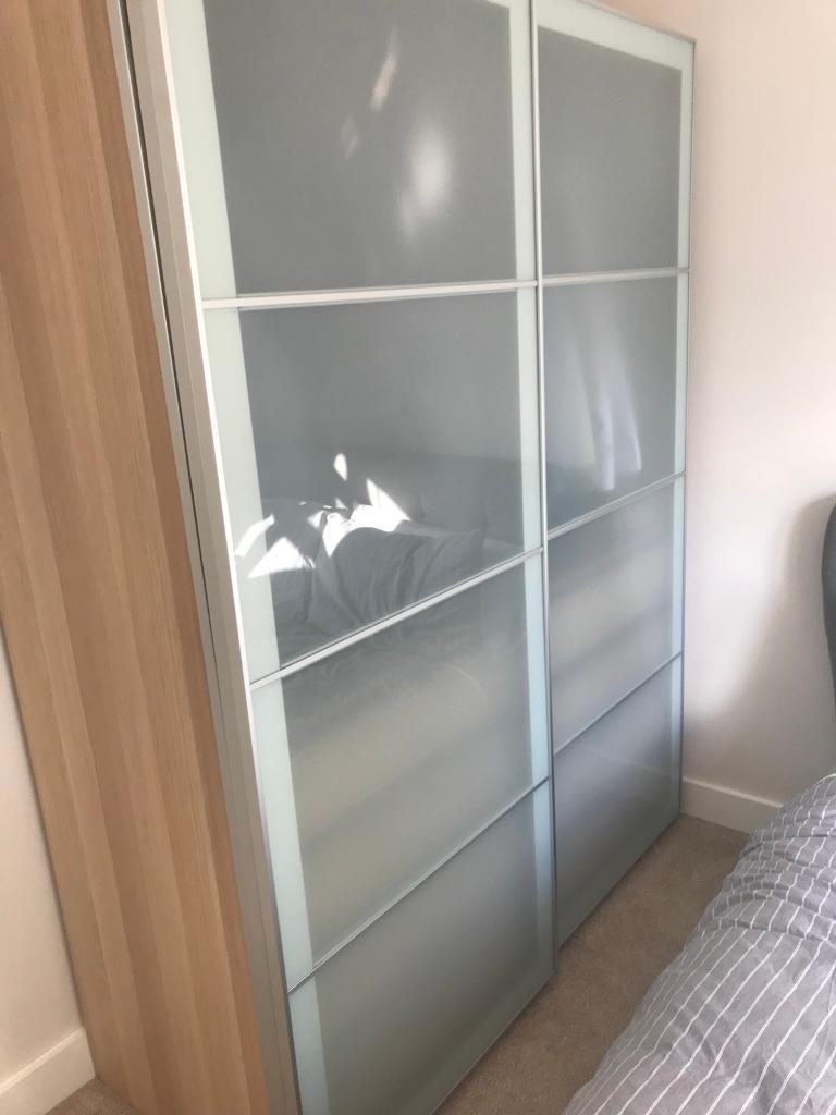 Ikea Pax Wardrobe White Stained Oak With Frosted Glass Sliding Doors