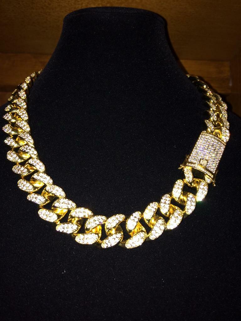 Men’s 24K Gold Plated CZ Diamond Paved Cuban Chain in Manchester
