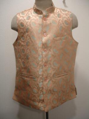 Men's L Shanghai Orange Green Satin Hand Made Vest Traditional Tang Lined Button