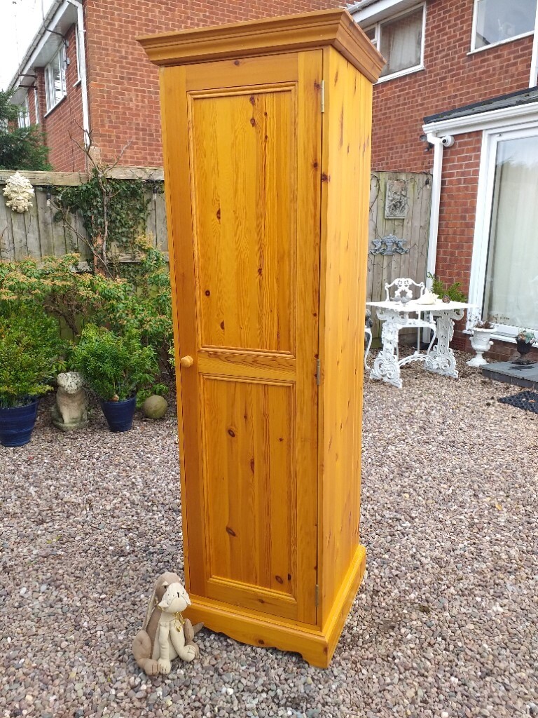 Solid Antique Pine Wood Pantry Larder Cupboard / Single Wardrobe