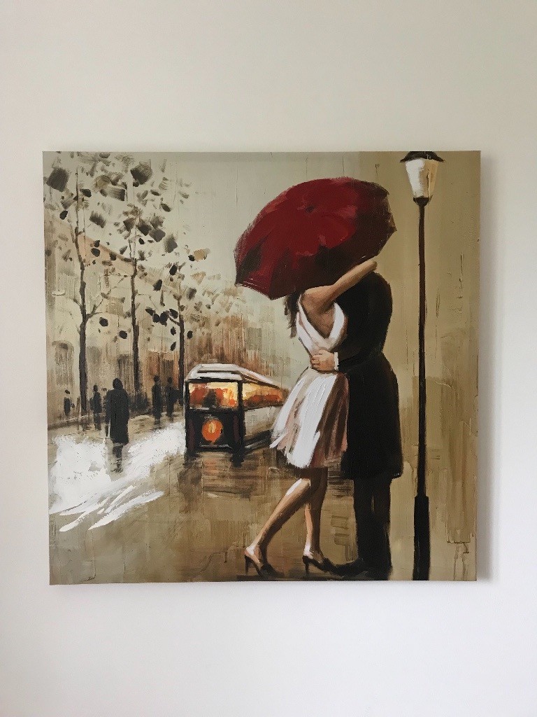 romantic couple with red umbrella canvas in Pontprennau, Cardiff