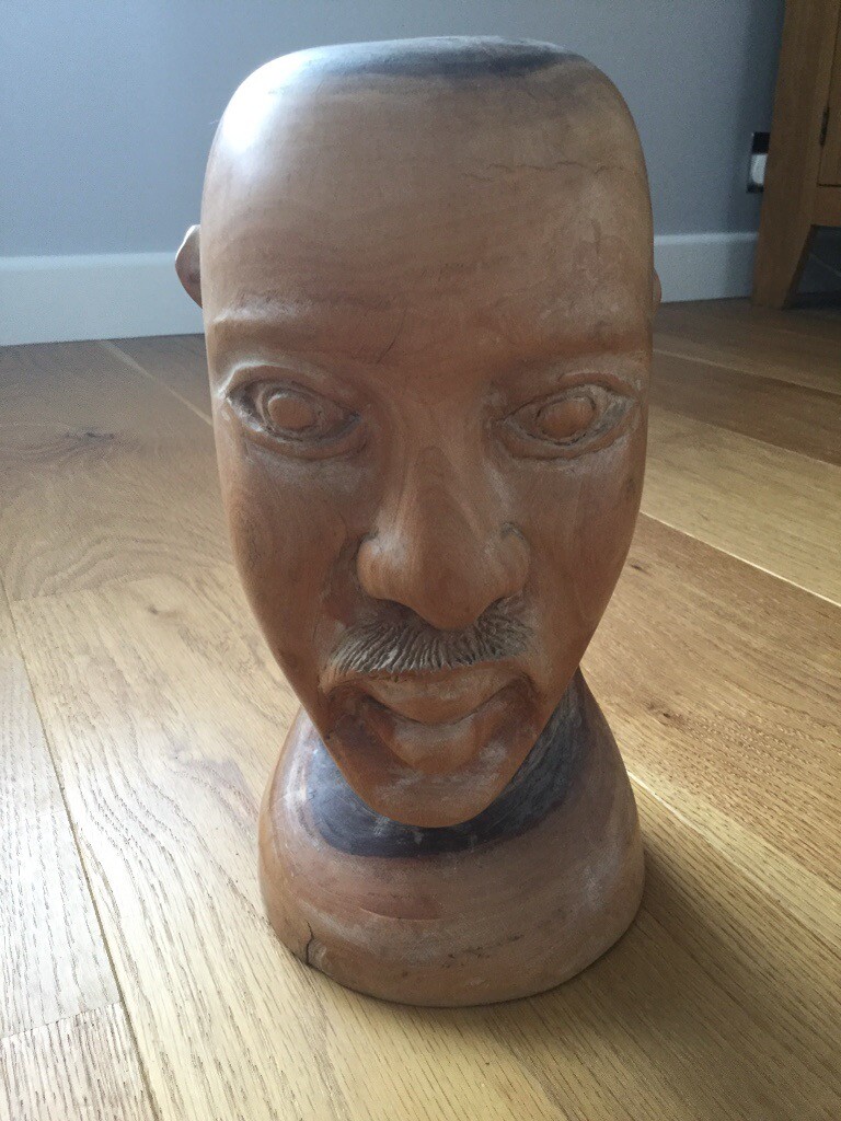 Wooden Head Bust Sculpture in Lignum Vitae, sculpted in Jamaica in 1992