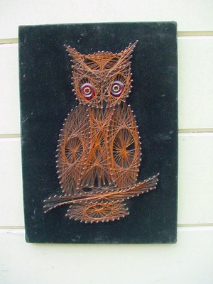 Vintage Mid Century String Art Copper Wire Nail Wall Art ~ Hoot the Owl