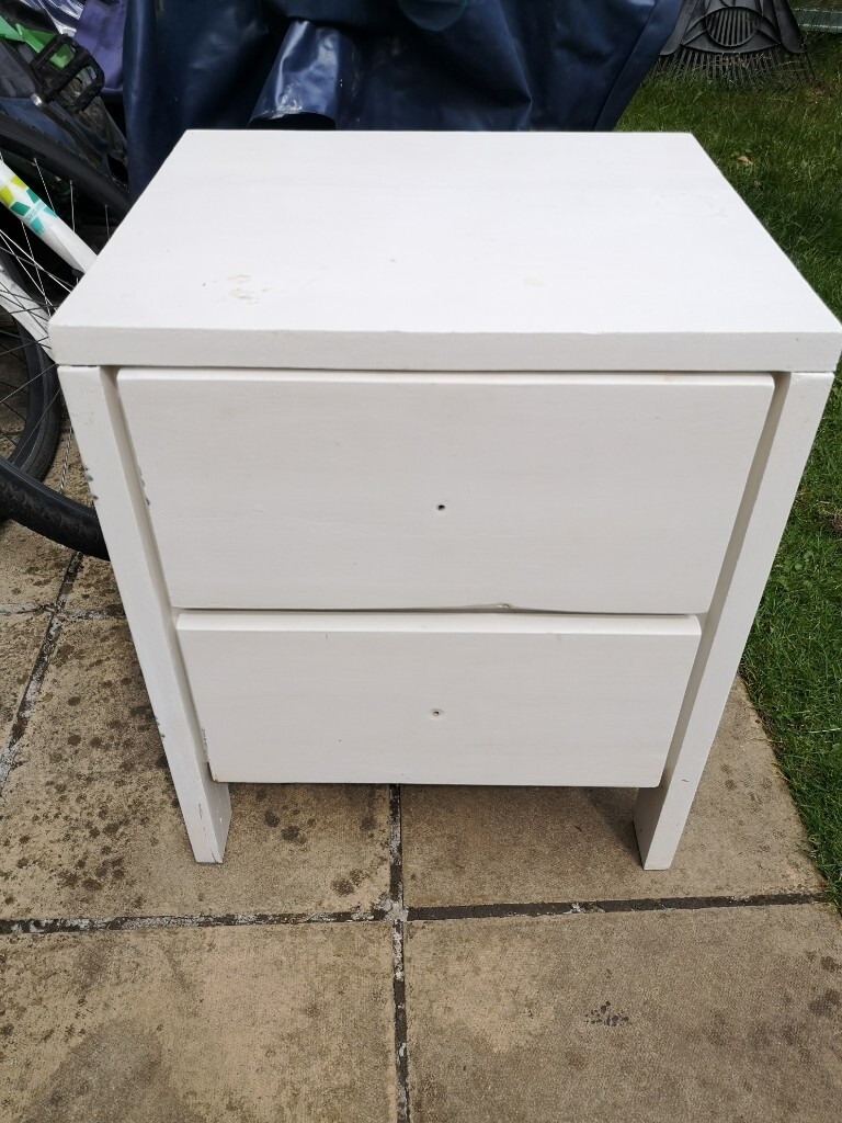 White Bedside table Solid wood 45cm wide x 40cm deep x 55cm high in