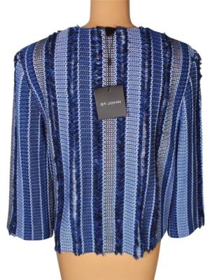 Pre-owned St John St. John Damik Fil Coupe Knit Jaya Blue Topper Jacket Blazer Sz 10 $1095 In Jaya Blue, Black & Bright White