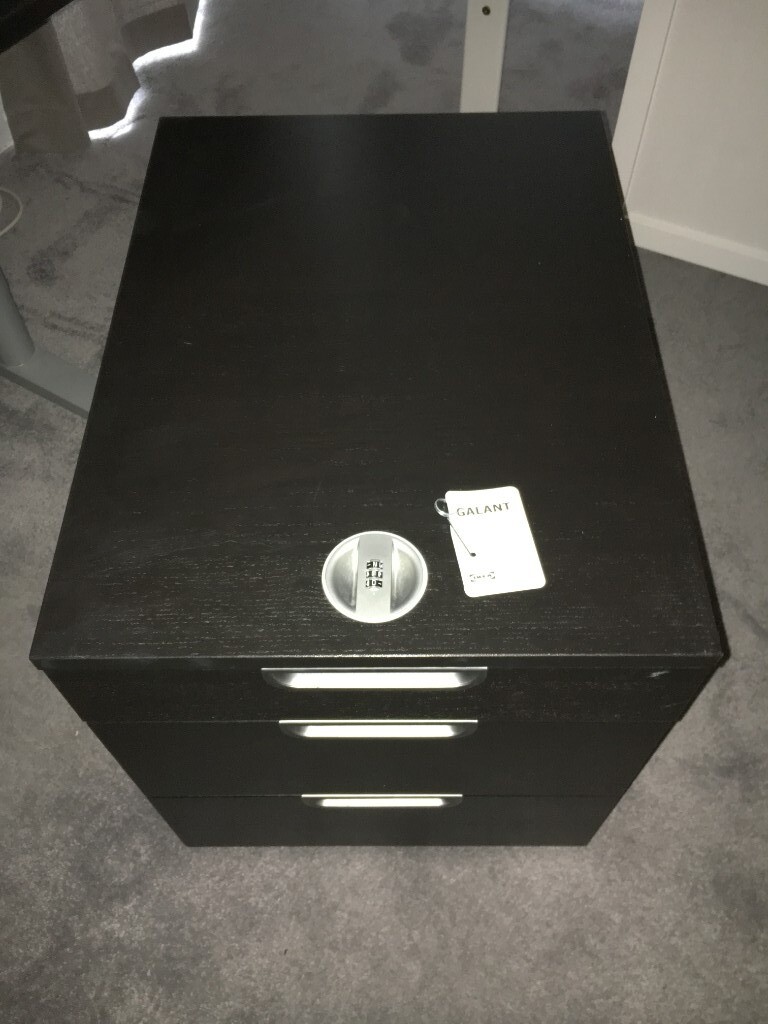 Black Ikea Galant Under Desk Black Lockable 3 Drawer Storage Cabinet