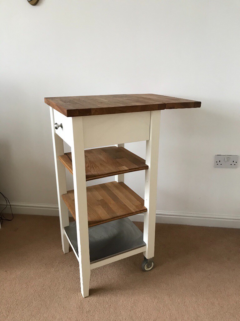 Ikea stenstorp solid oak white kitchen island trolley on wheels with