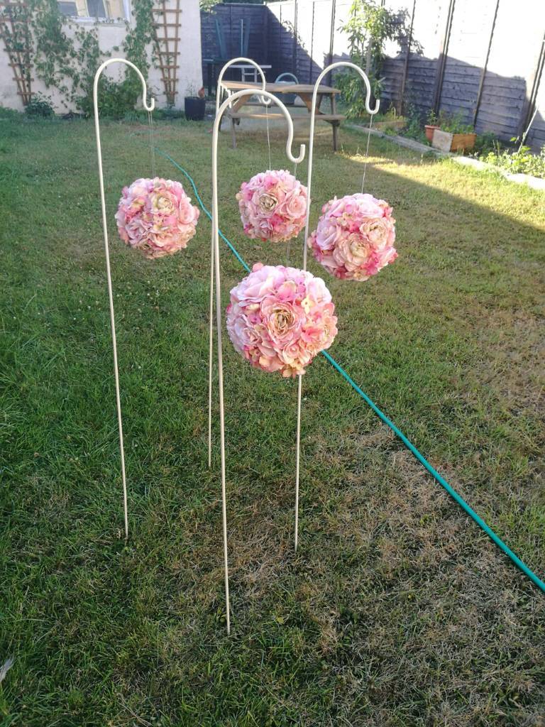 8 x Wedding shepherd hooks and pink artificial flowers in Filton
