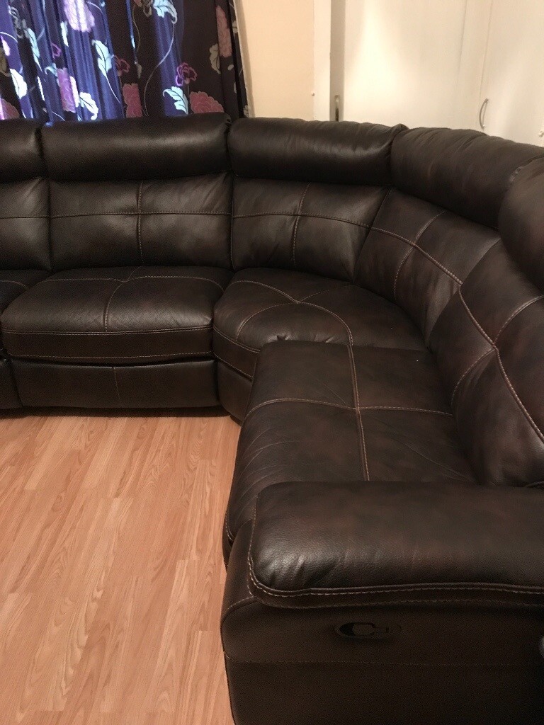 Very Good condition corner sofa brown leather double recliner | in