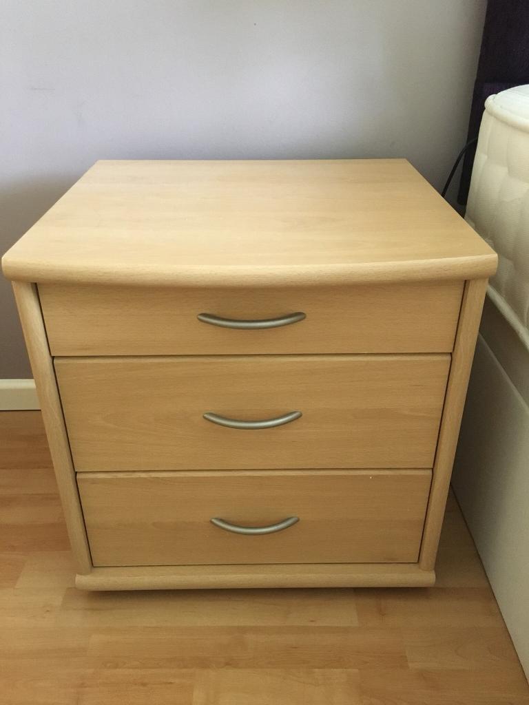 Beech Veneer Bedside Tables And Matching 6 Drawer Unit In