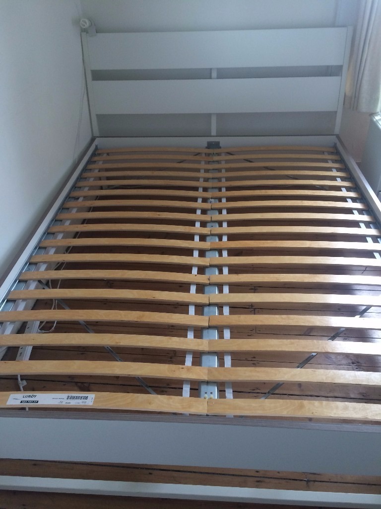 Ikea TRYSIL White Standard King Bed with Luröy slatted base in