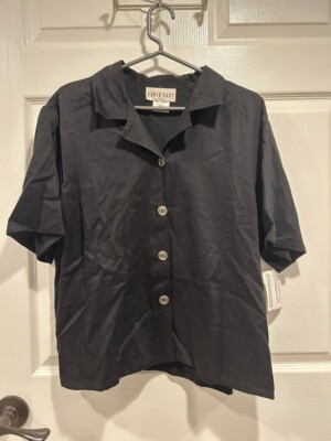 NWT David Dart Sport size Medium black button down short sleeve blouse tencel