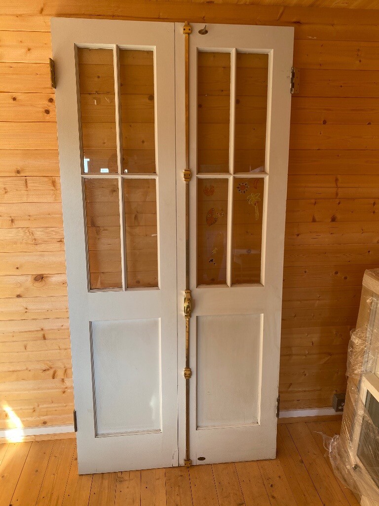 External solid French Doors Victorian style with brass ironmongery