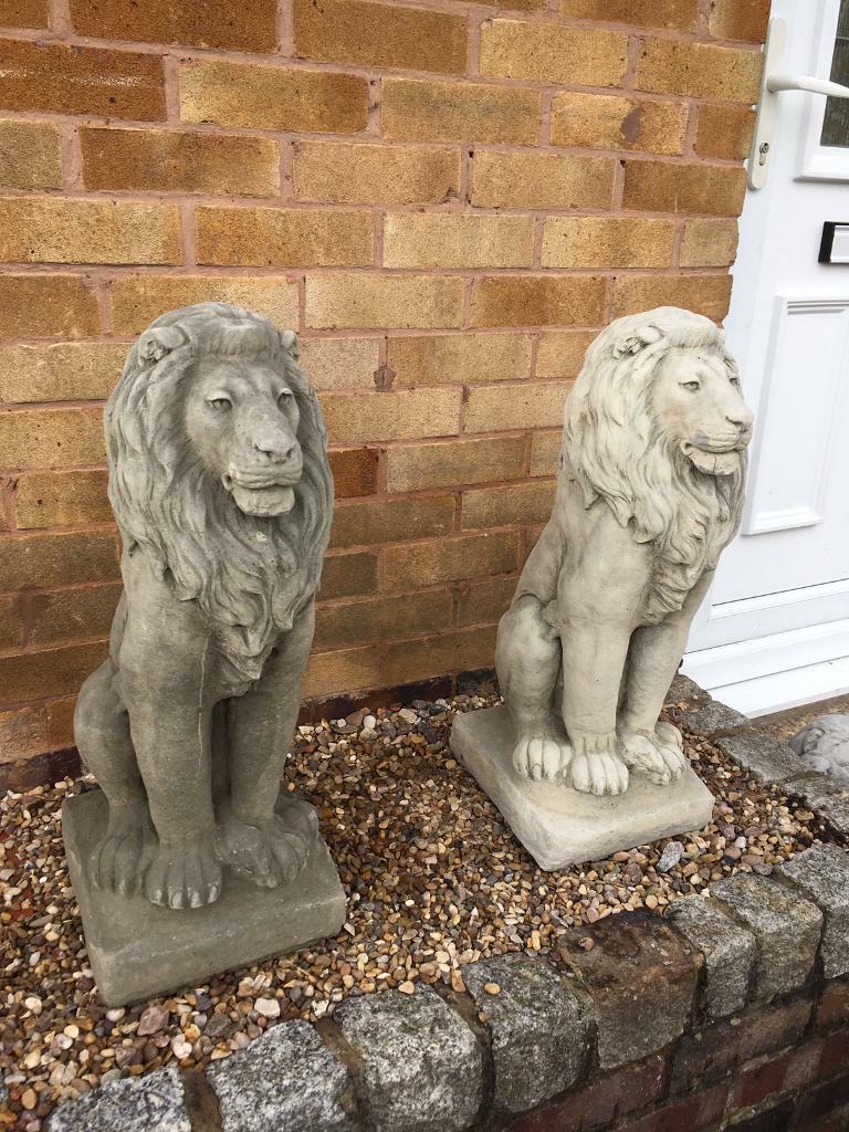 Big large pair concrete lion statues in Leicester, Leicestershire