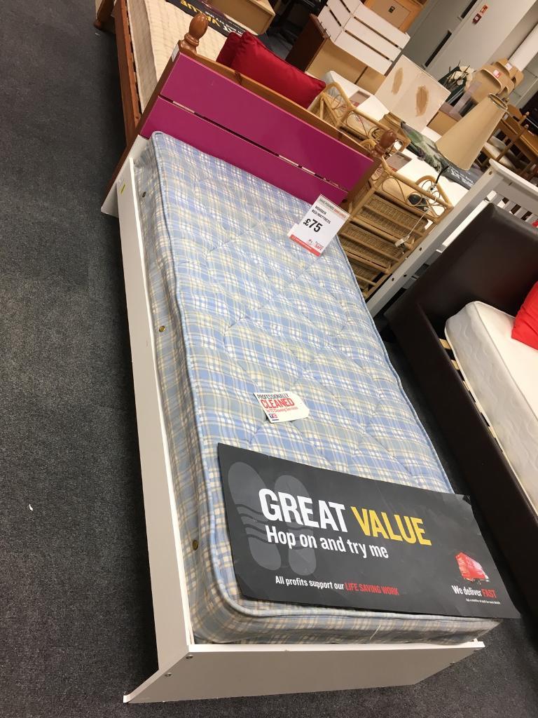 BHFwhite wooden single bed + mattress in Greenock, Inverclyde Gumtree