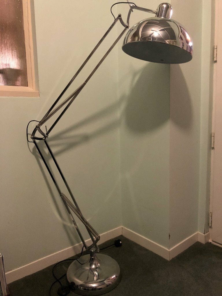 Retro Oversized Chrome Adjustable Floor Lamp Angled Reading Lamp in York, North Yorkshire
