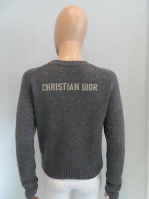 Christian Dior Grey Cashmere Knit/Logo Embroidered Sweater F