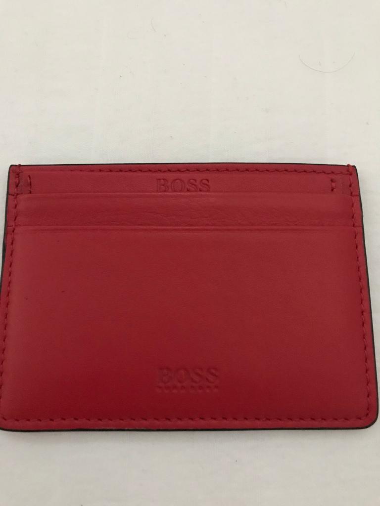 BOSS HUGO BOSS Men’s Cow Leather Card Case Holder Wallet Red in South