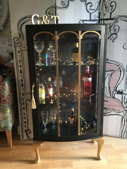 Unique Black Gold Gin Drinks Display Cabinet In Great Cornard