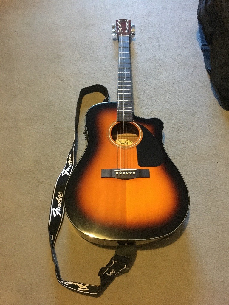Fender Electro Acoustic guitar in Sunburst with Fender Strap in Neath