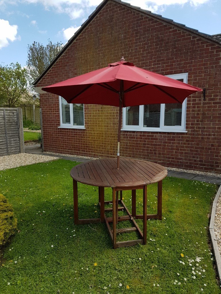 Garden Table, Two Chairs and Red Parasol | in Shrewton, Wiltshire | Gumtree
