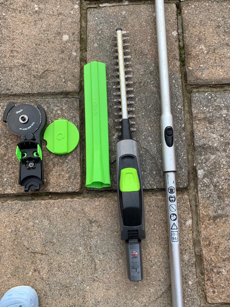 Gtech cordless hedge trimmer with branch cutter attachment with lithium