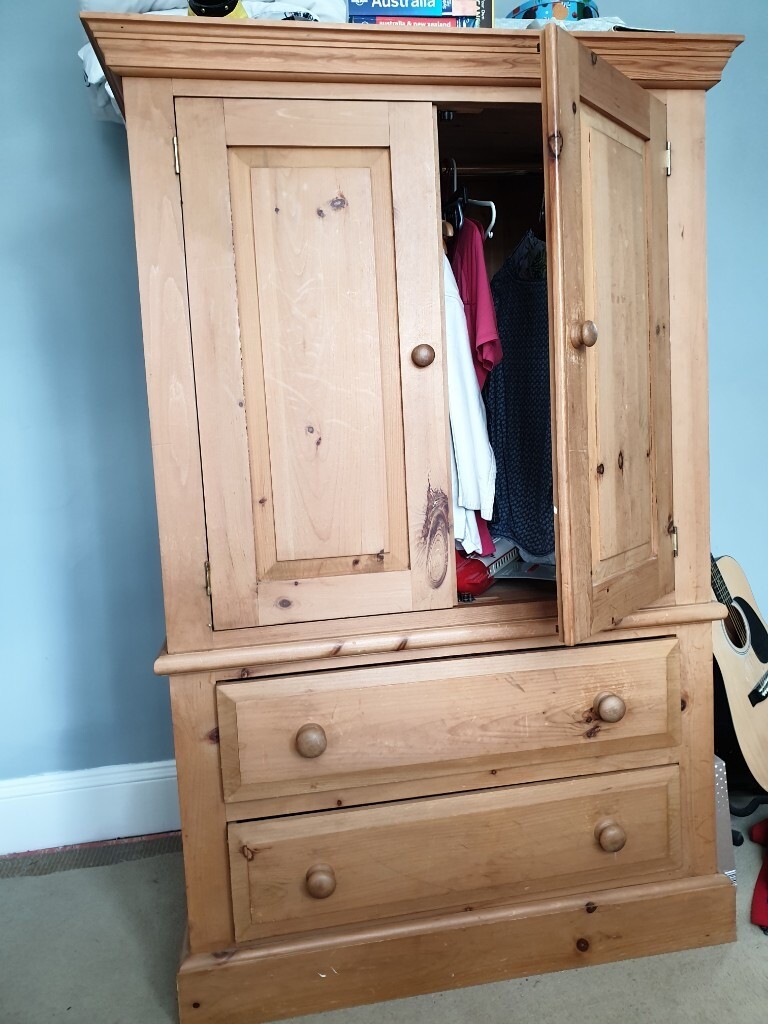 Solid Pine Tallboy Wardrobe With Two Drawers In Derby