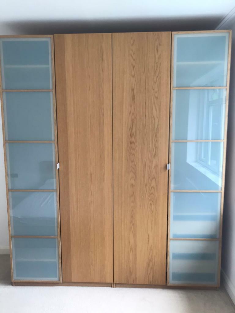 Set of 3 IKEA PAX Wardrobe White Stained Oak Wood Effect in North