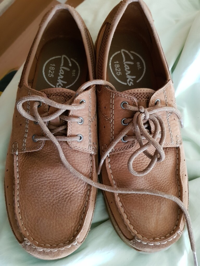 Clarks, lace up casual driving shoe Ramada English Tobacco Nubuck, deck shoe in Braintree
