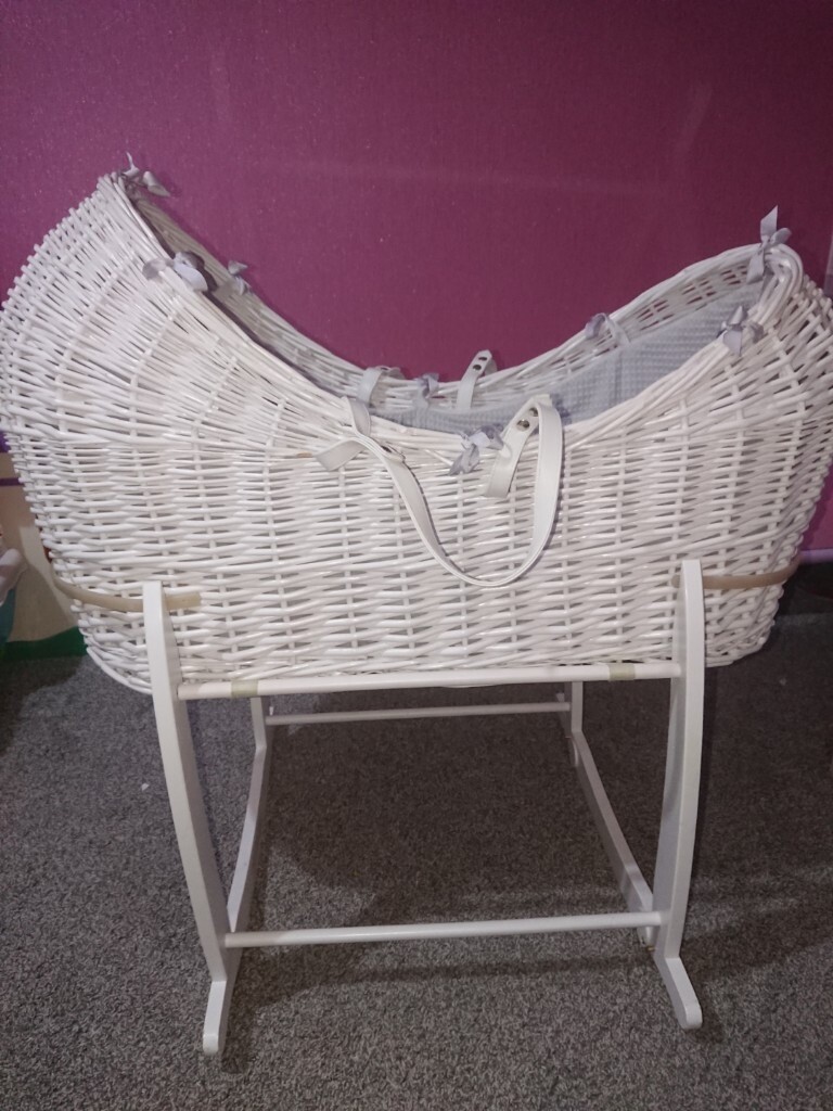 White wicker moses basket and rocking stand in Bramley, West Yorkshire Gumtree