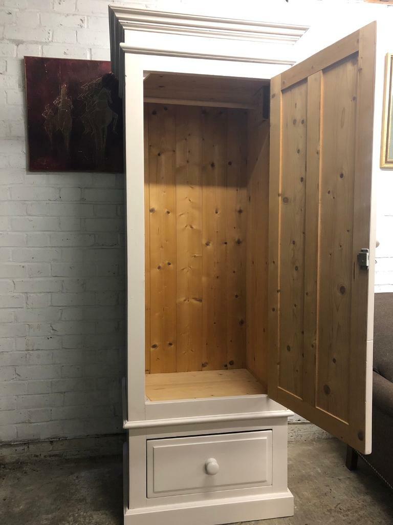 Traditional Painted Solid Pine Single Door Wardrobe With Bottom Drawer