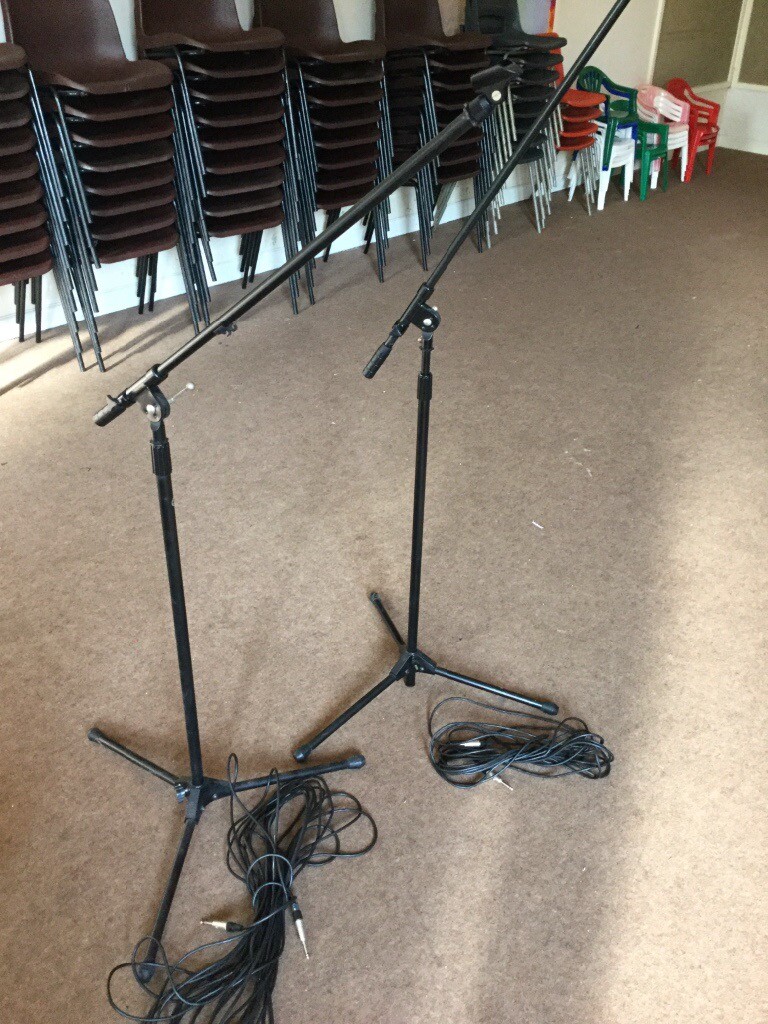 2 microphone stands and leads used in church hall sadly church
