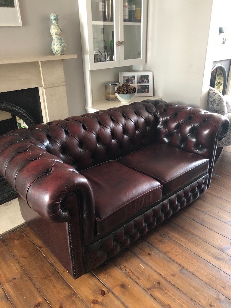 Chesterfield Leather Wine Red Sofa Great Condition In East Dulwich