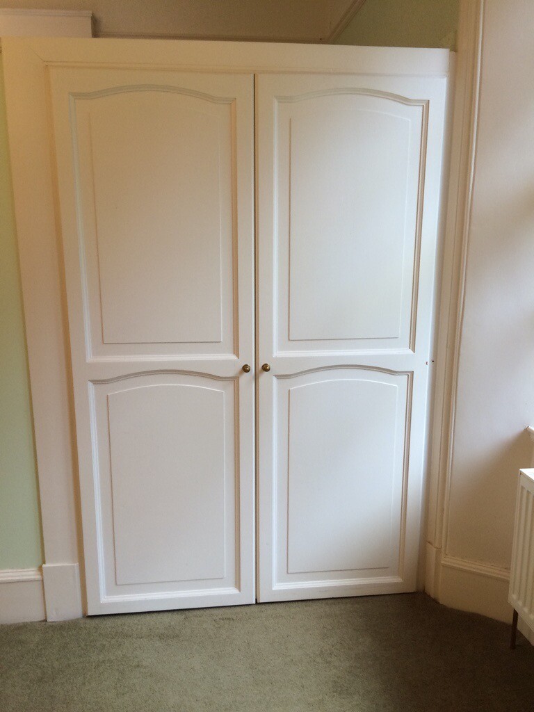 Pair Of Pretty White Cupboard Wardrobe Doors With Hinges And Brass