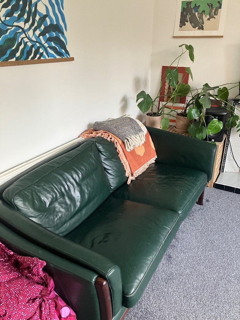 Vintage Danish Green Leather Sofa (80s) in Hornsey, London Gumtree