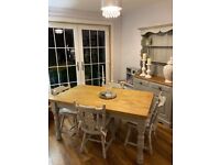Solid pine dining table, chairs and dresser