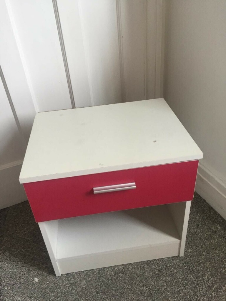 Ikea Pink White Bedside Table Home Furniture Drawers Bedroom Tv