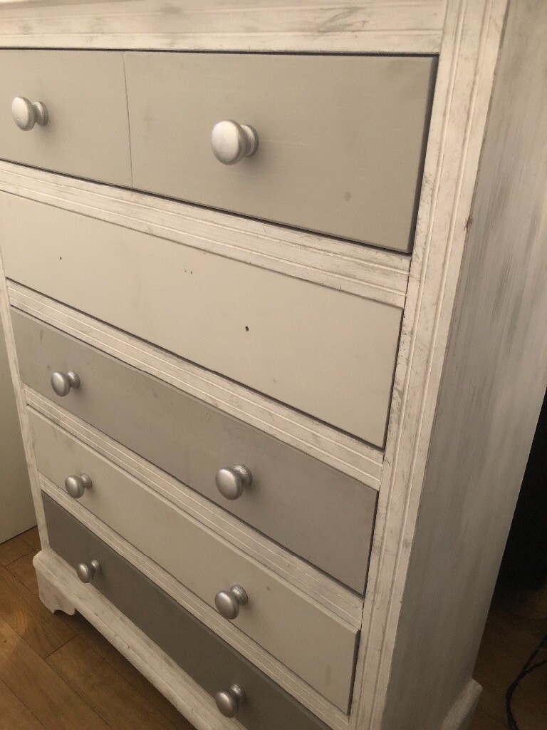 Pine Chest Of Drawers Muted Grey Colours 6 Drawer Unit For Bedroom