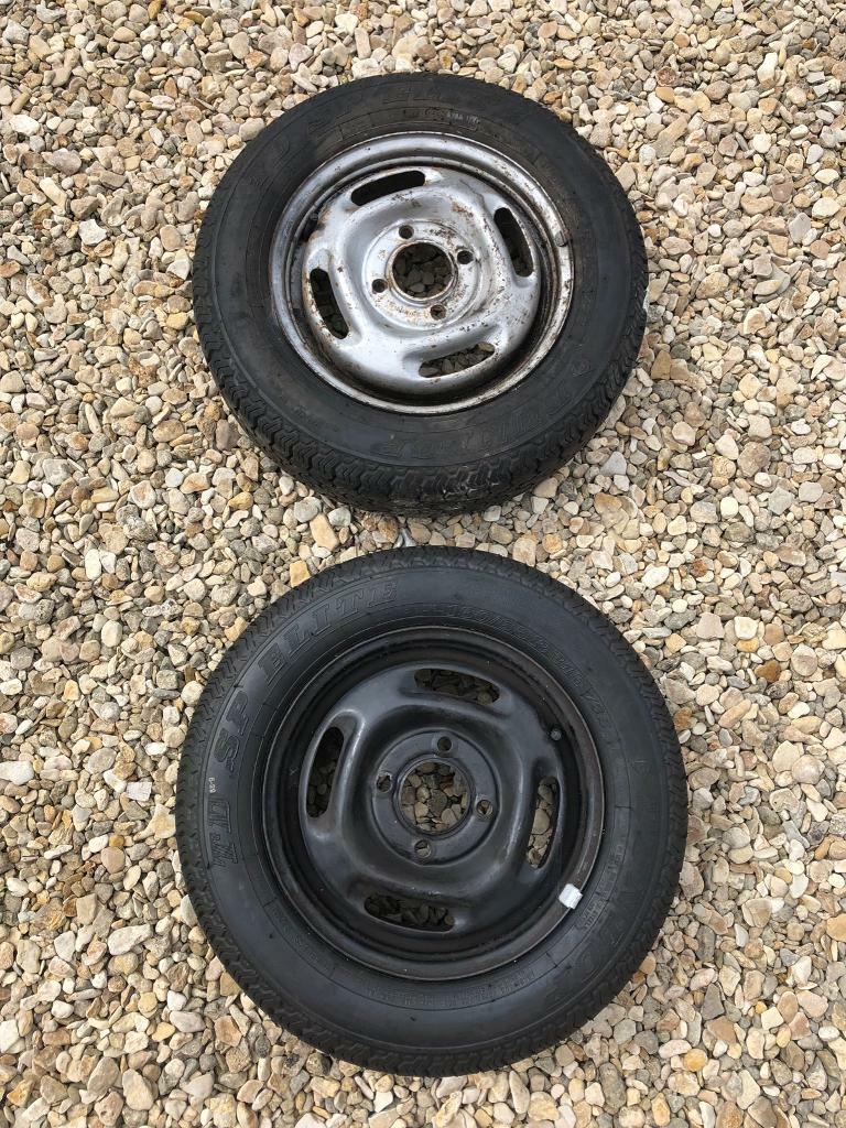 Two Austin Rover MG Metro MK2 Metric Wheels with Dunlop SP Elite 160/65