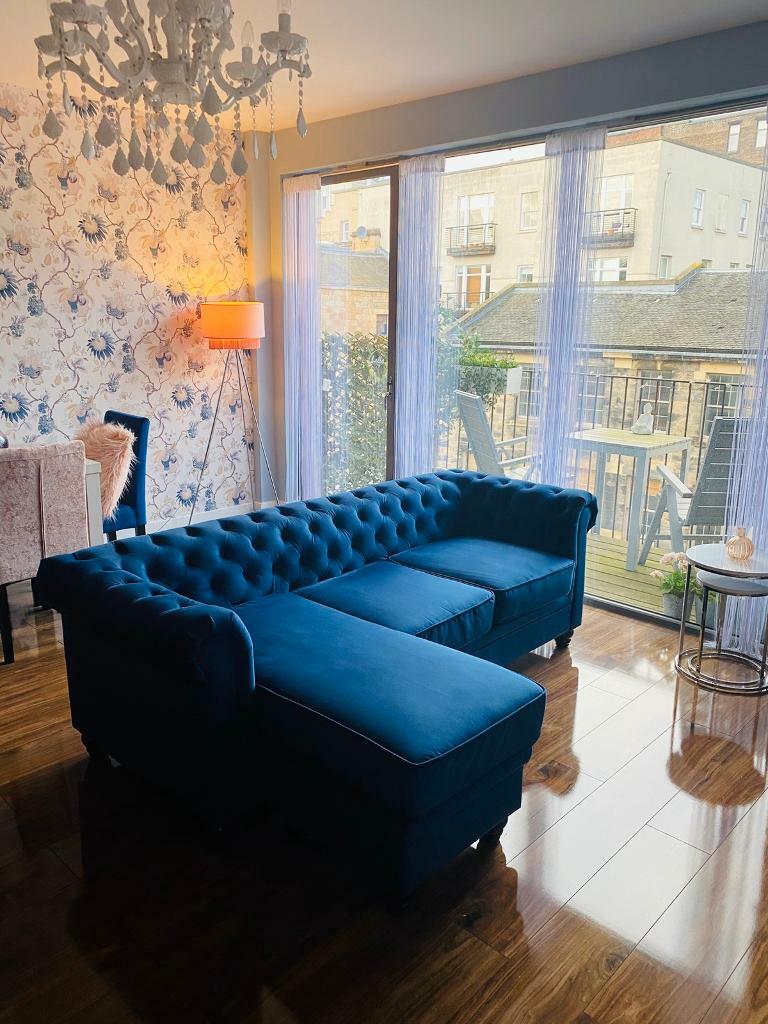 Navy Blue Velvet Sofa with Chaise Longue in East End, Glasgow Gumtree