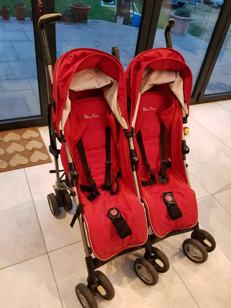 Silver Cross Pop Duo Double buggy stroller with 2 cozy toes and rain cover in Oxford