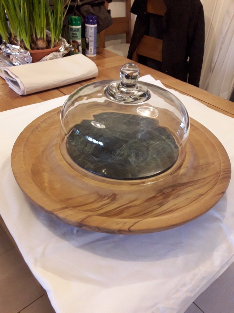 Lazy Susan Cheese Board in solid wood with marble centre piece complete